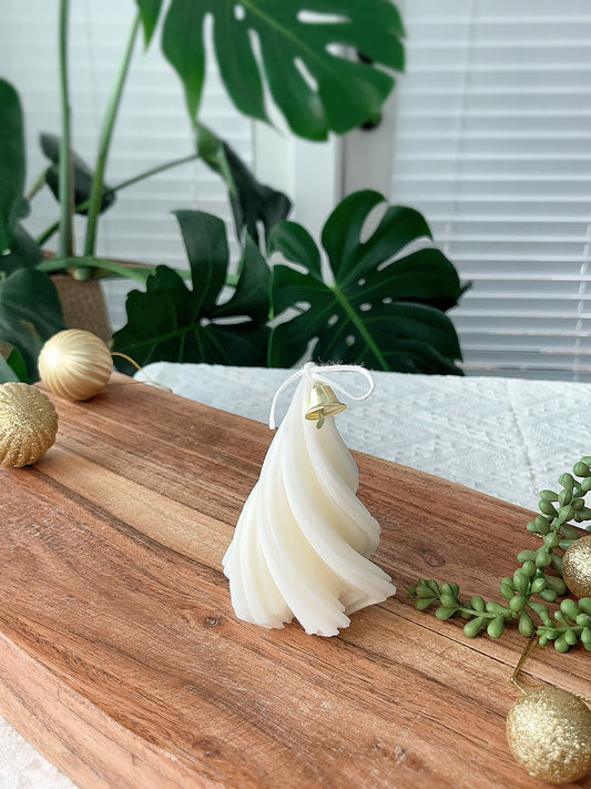 White Christmas Tree Candle - Spiral Abstract